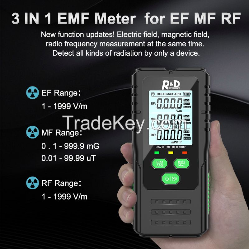 EMF Meter, Rechargeable Digital AC magnetic, AC electric, and RF/microwave Electromagnetic Field Radiation Detector Hand-held Digital LCD EMF Detector, Great Tester for Home EMF Inspections, Office, Outdoor and Ghost Hunting