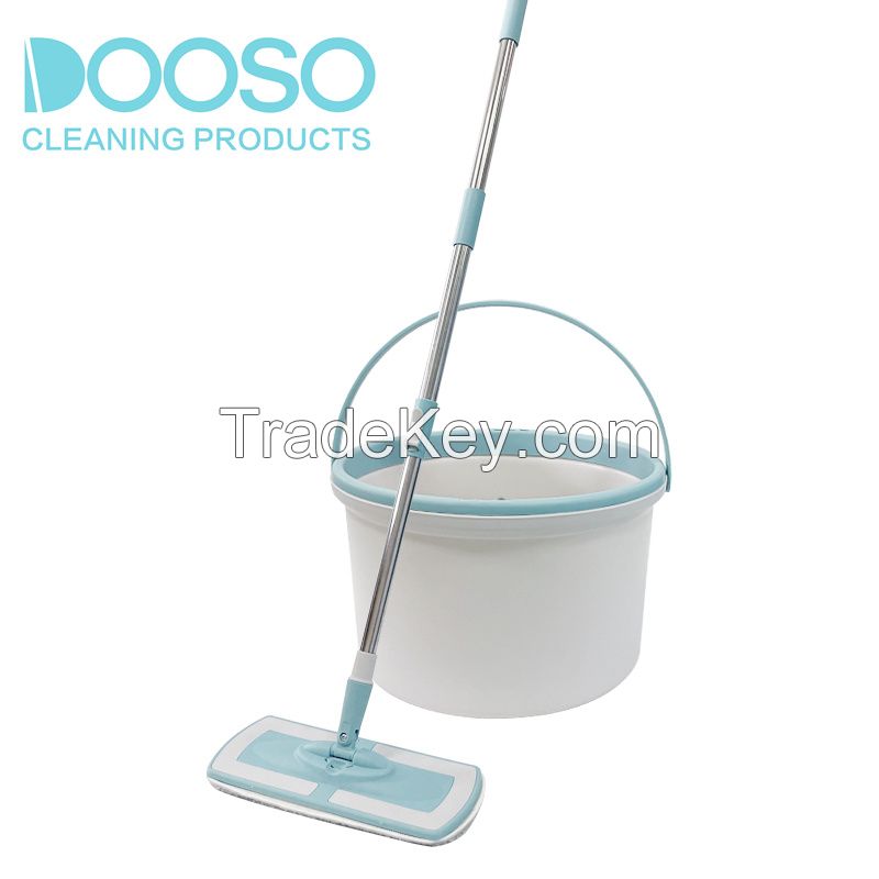 Dooso Wholesale Floor Cleaning Mops Stainless Steel Handle Flat Mop Spin Mop with Round Bucket