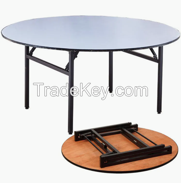 Cheap 6ft Round Dining Table with Metal Frame PVC Cover for Restaurant Banquets Hotel Parties Living Room Use Factory Supply