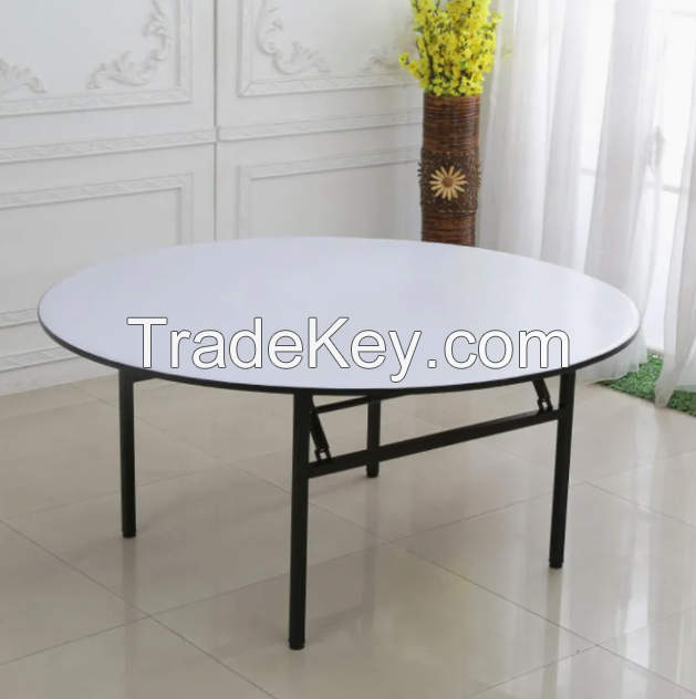 Cheap 6ft Round Dining Table with Metal Frame PVC Cover for Restaurant Banquets Hotel Parties Living Room Use Factory Supply