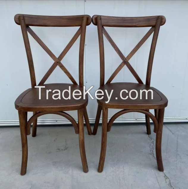 Vintage Solid Oak Cross Back Dining Chair Dark Khaki Stackable for Banquets Farmhouse Wedding Receptions for Living Room Events No reviews yet 1000 sold