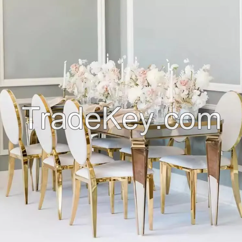 Best Selling Stainless Steel Stackable Mid Century Modern Dining Chair Wedding Decoration Luxury Golden Banquet Chairs