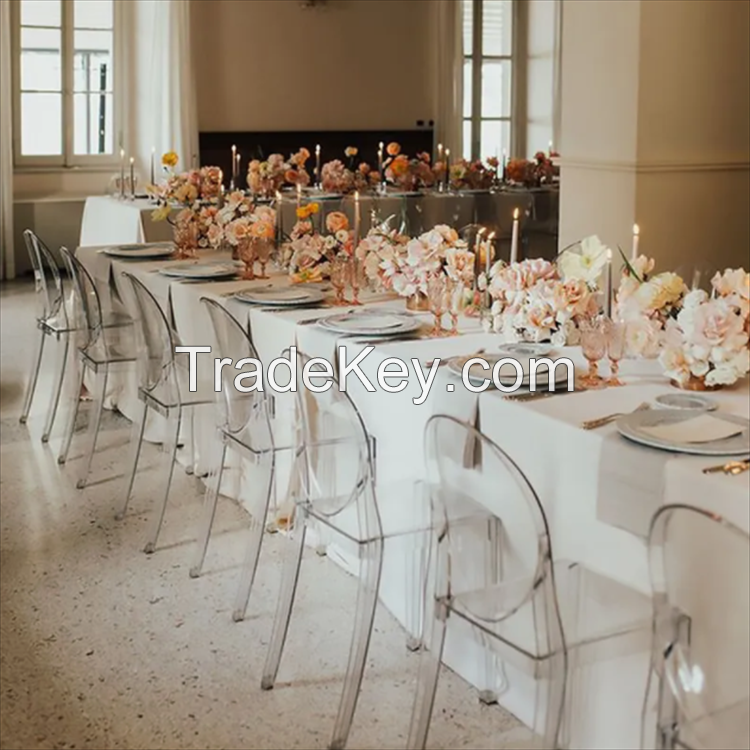 2025 Hot Sale Dine Stackable Crystal Ghost Chairs Hotel Transparent Plastic clear Acrylic Ghost Dining Chair for Events