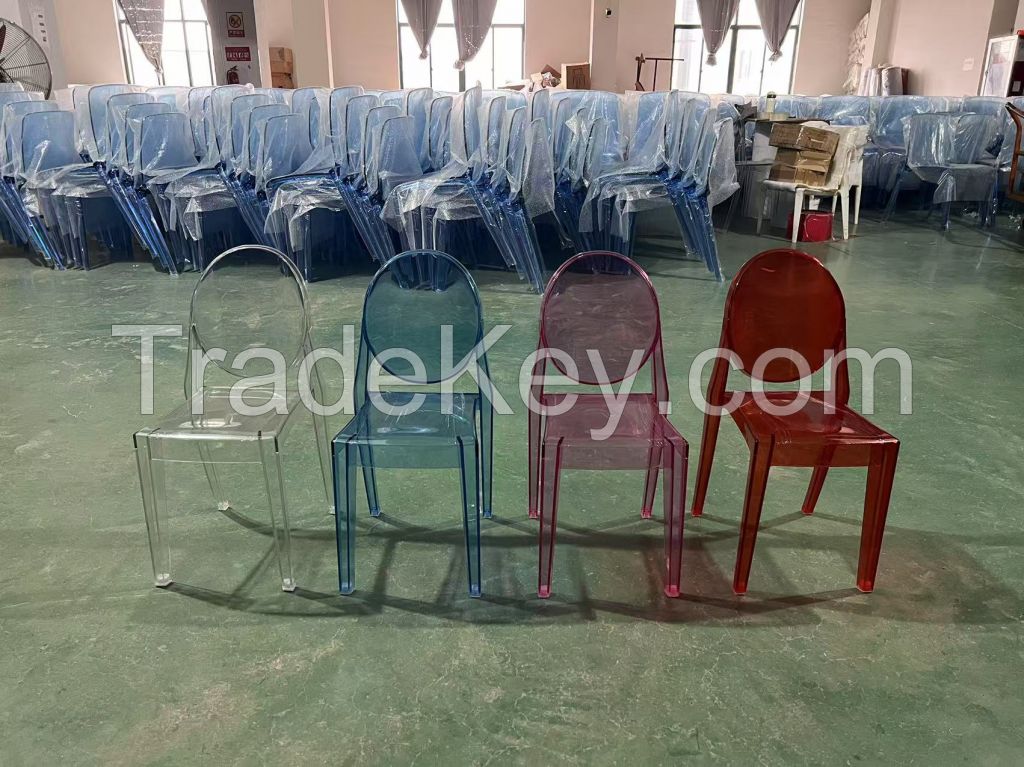 2025 Hot Sale Dine Stackable Crystal Ghost Chairs Hotel Transparent Plastic clear Acrylic Ghost Dining Chair for Events