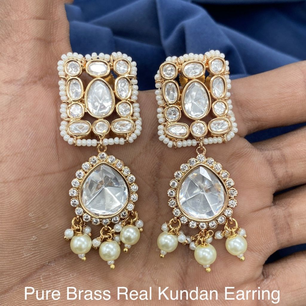 Beautiful Gold Plated Kundan Polki Earrings