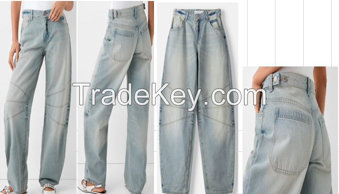 New Design custom Women baggy Denim Pants with seams