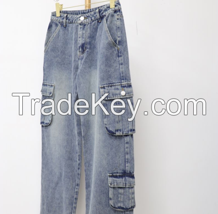 Latest Design Y2K Straight Jeans with cargo Packets