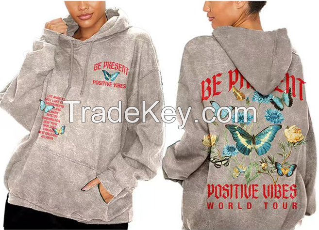 Custom Logo Colorful Pullover Hoodie with Oversized Acid Wash