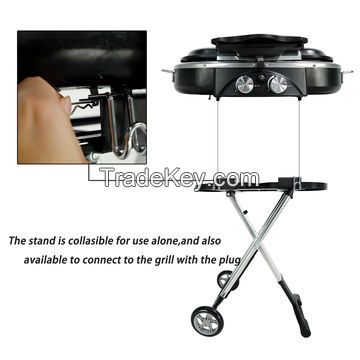 Best Selling OEM Outdoor Foldable Portable Camping 2 Burner BBQ Grill with Wheel Detachable Rolling Gas Grill with Table