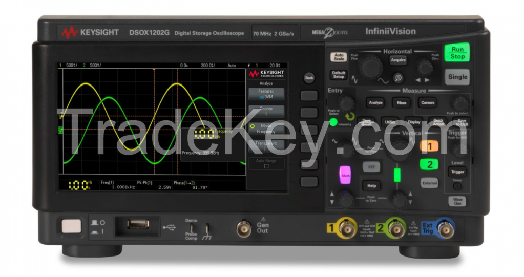 DSOX1202G Oscilloscope: 70/100/200 MHz, 2 Analog Channels, with a built-in Waveform Generator