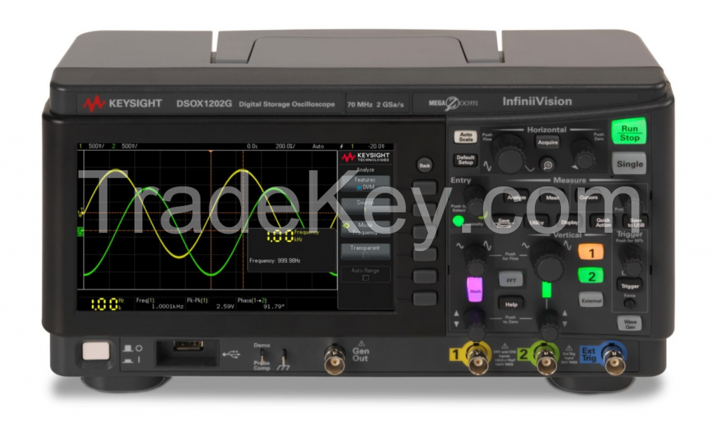 Dsox1202g Oscilloscope: 70/100/200 Mhz, 2 Analog Channels, With A Built-in Waveform Generator