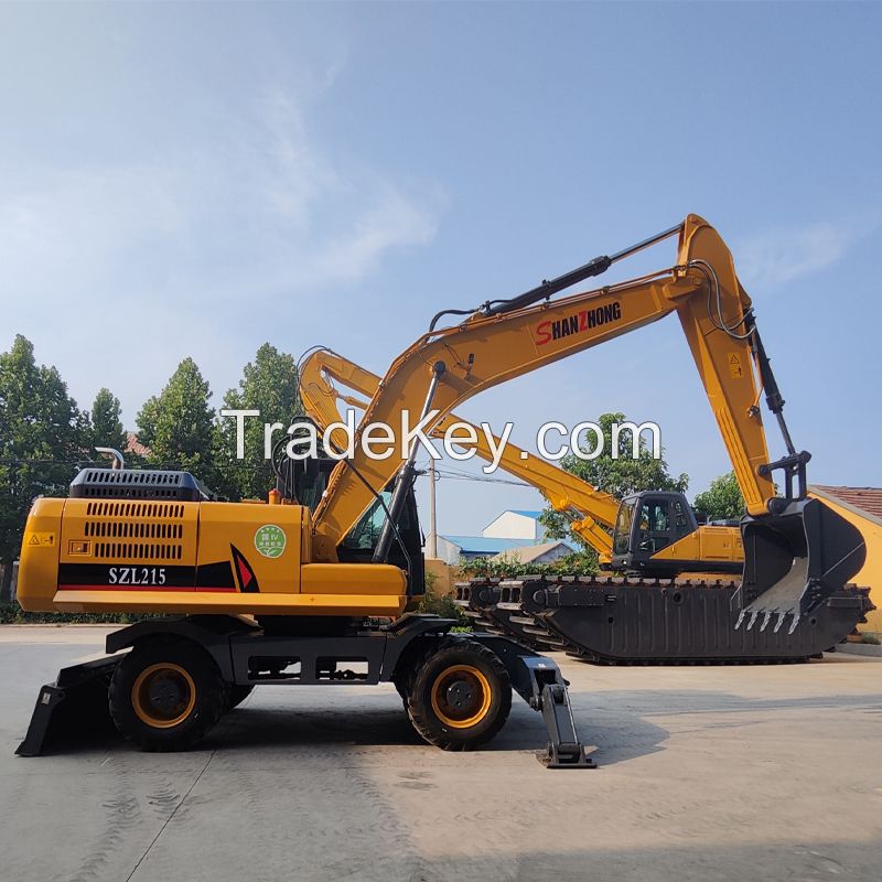 China Top Brand Shanzhong Earth-moving Machinery 21ton SZL215 wheel excavator with outrigger hydraulic drive