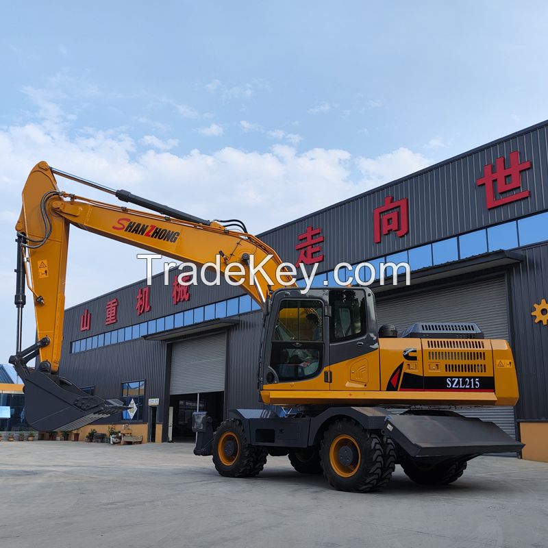 China Top Brand Shanzhong Earth-moving Machinery 21ton SZL215 wheel excavator with outrigger hydraulic drive