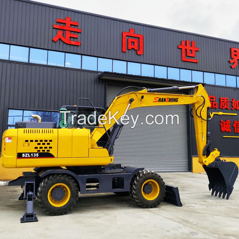 Earth-moving machinery medium-sized digger 13ton SZL135 hydraulic wheel excavator with best price