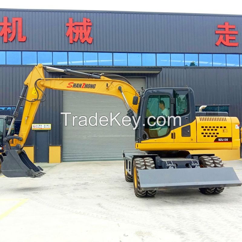 Earth-moving machinery medium-sized digger 13ton SZL135 hydraulic wheel excavator with best price