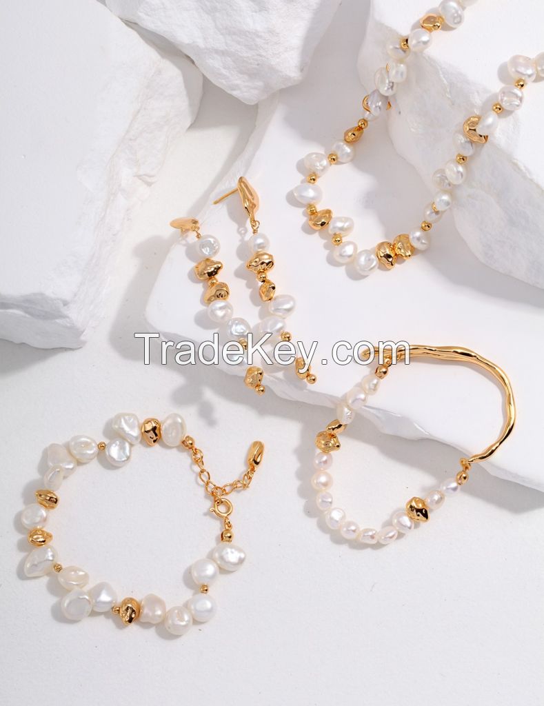 Sterling silver Natural freshwater Baroque pearl necklace