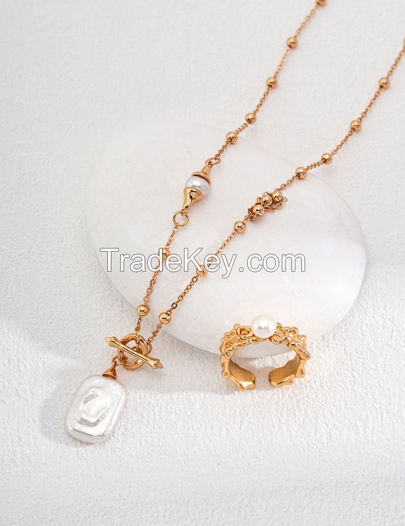 Sterling silver Natural freshwater Baroque pearl necklace