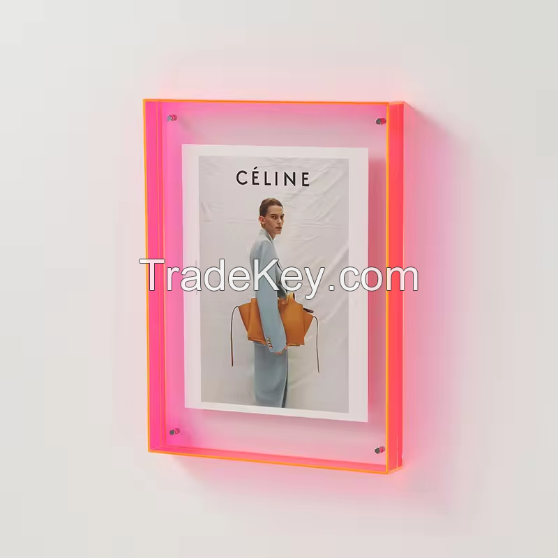 Hot Sale Factory Customized Wall mounted Neon Colors Clear Acrylic shadow Box Frame