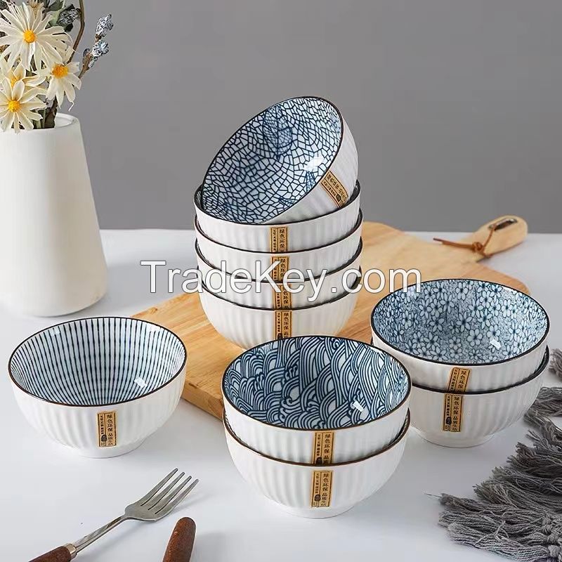 Blue Porcelain Bowls, Dinnerware for Family