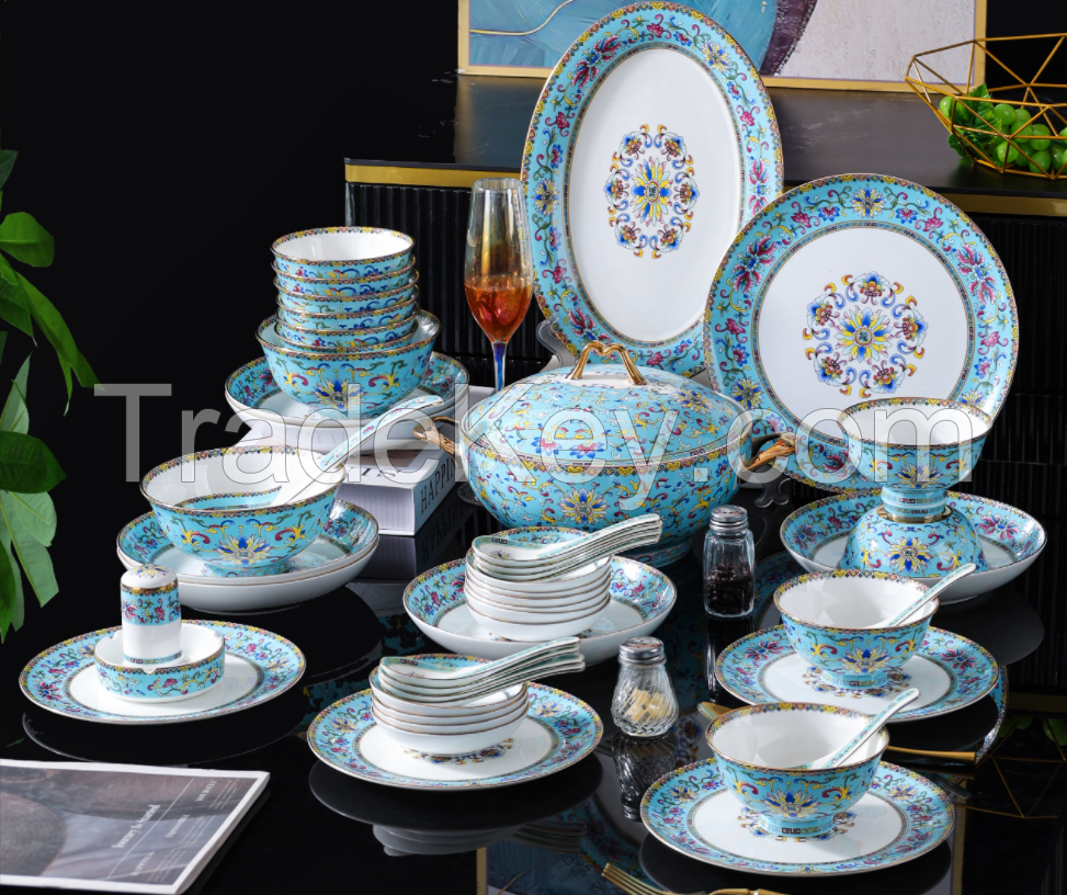 48 pcs Blue Bone China