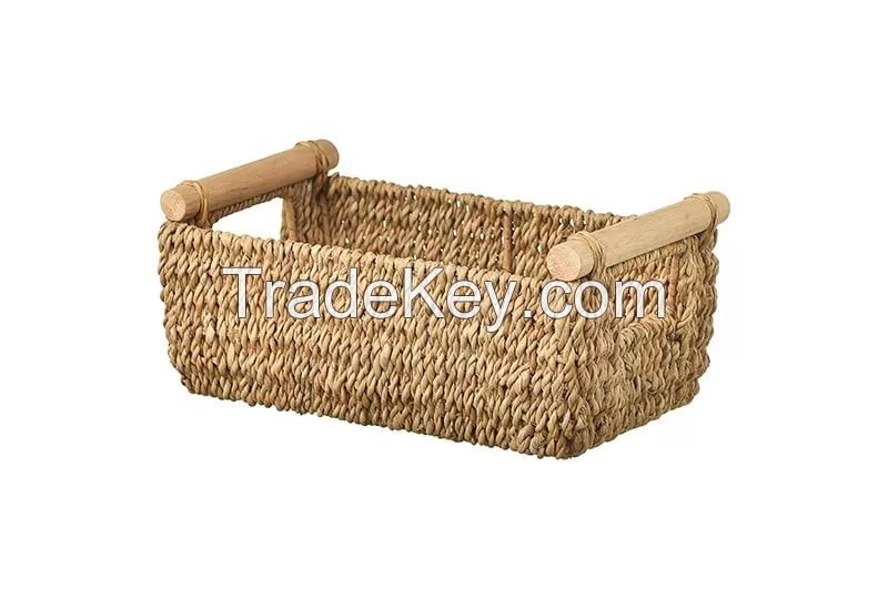 Seagrass Woven Storage Basket With Wooden Handles