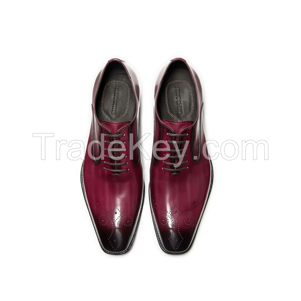 Hetschke Leather Oxfords Wingtip Formal Maroon Men's Goodyear Welt Casual Shoes