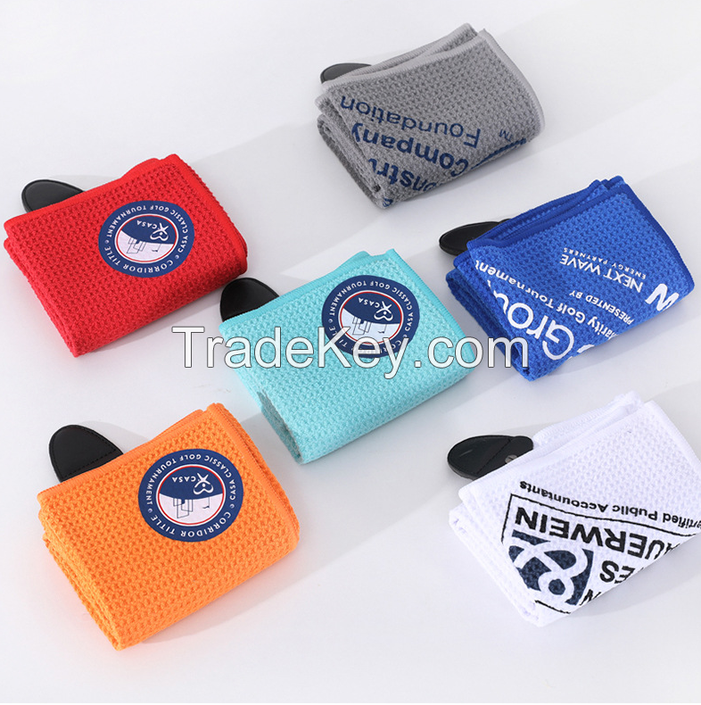 Custom Logo Magnetic Golf Towel Good Absorbent Microfiber Waffle Golf Towel with Industrial Strenth Strong Magnet