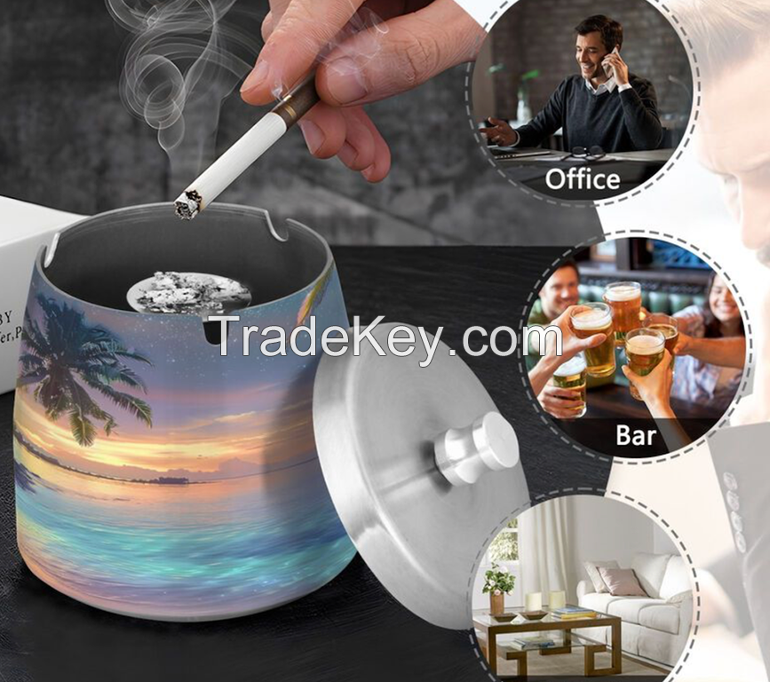 Customizable Stainless Steel Lidded Ashtray
