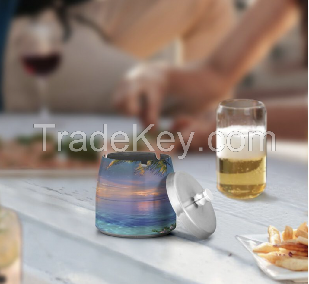Customizable Stainless Steel Lidded Ashtray