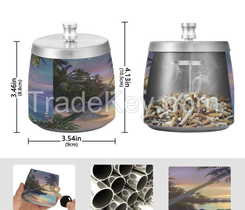 Customizable Stainless Steel Lidded Ashtray