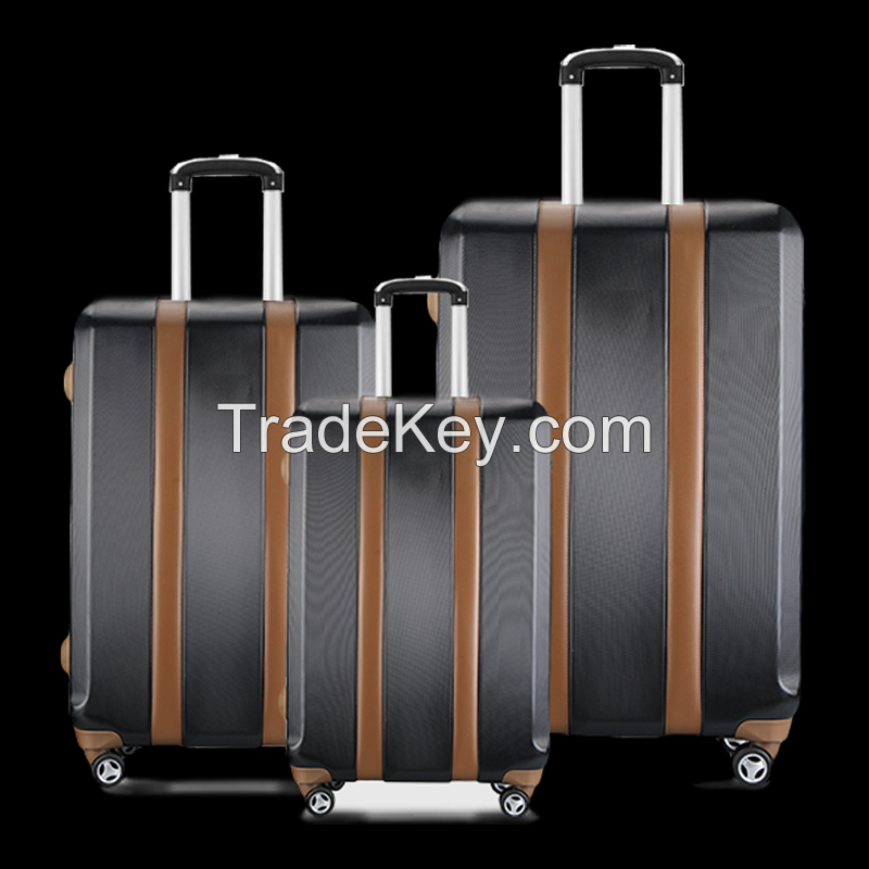 Fashion 3pcs luxury ABS luggage set with leather decoration #KTC-2874