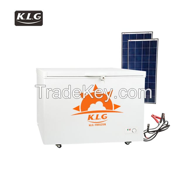 12V 220V 358L Deep solar battery powered double door double room freezer solar electric refrigerator freezer