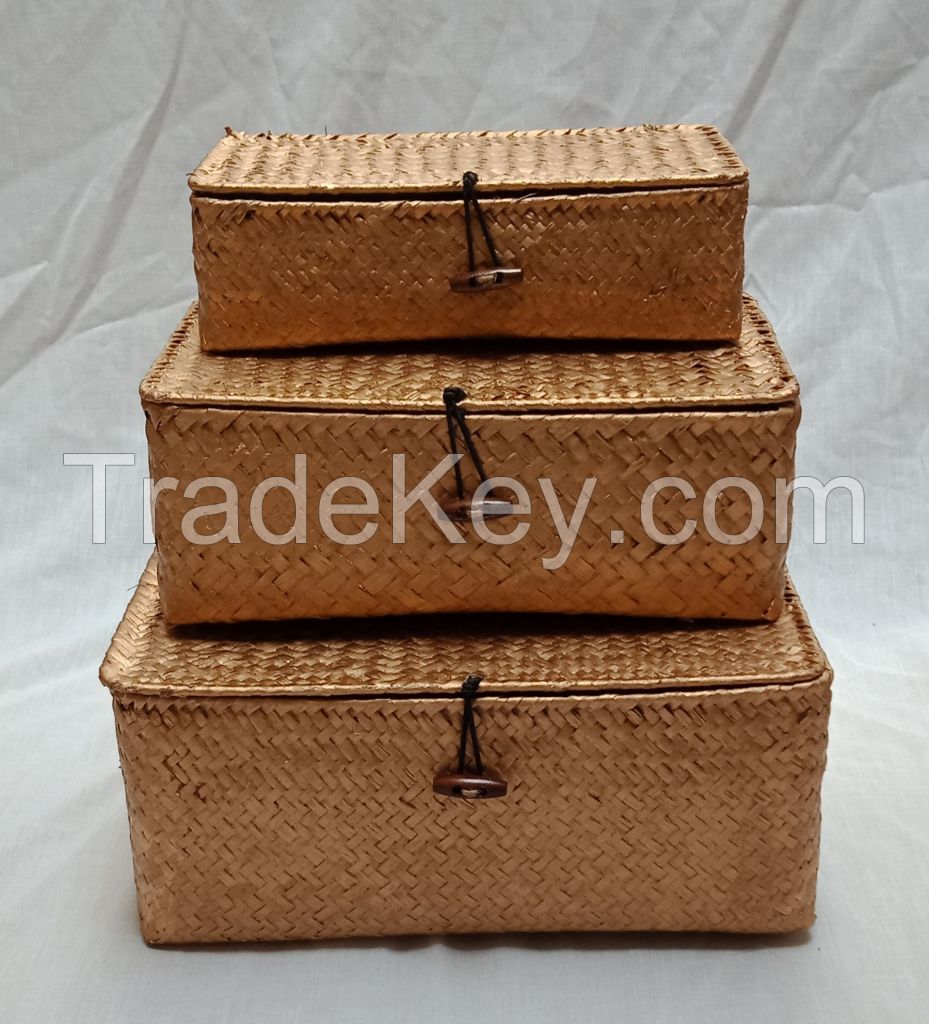 Seagrass storage rectangel boxes in gold color