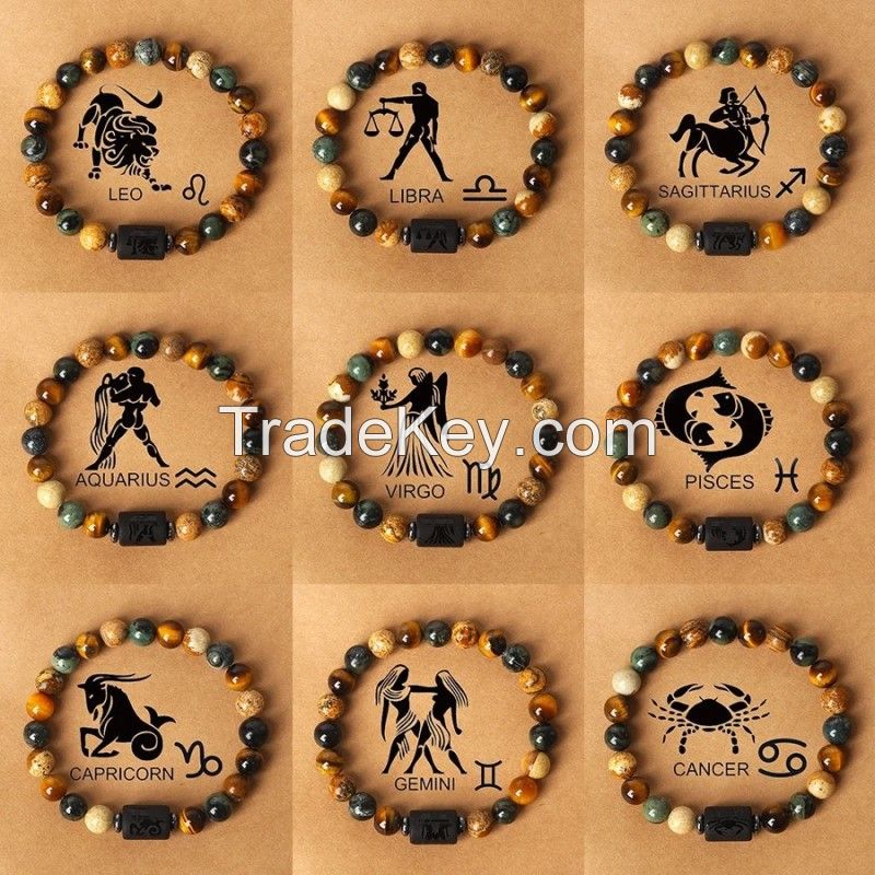 12 Zodiac 12 Constellations natural gemstone bracelet