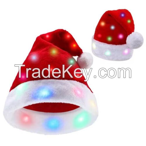 Light-up Santa Hat Christmas Hats for Adults Kids Plush Xmas Hat Decorations