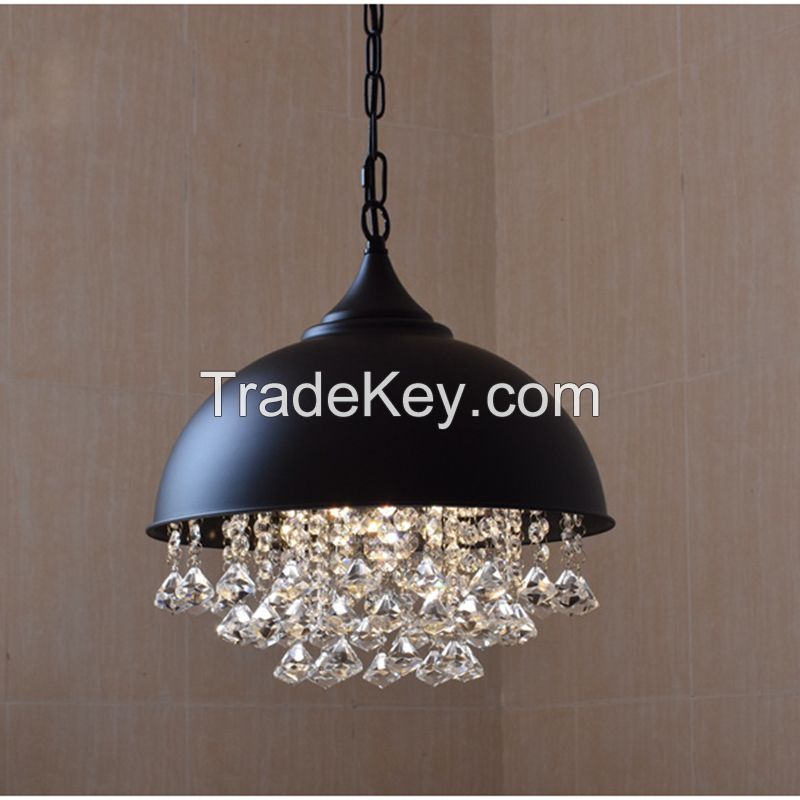 Industrial Vintage Crystal Pendant Light Black Metal Light Fixtures