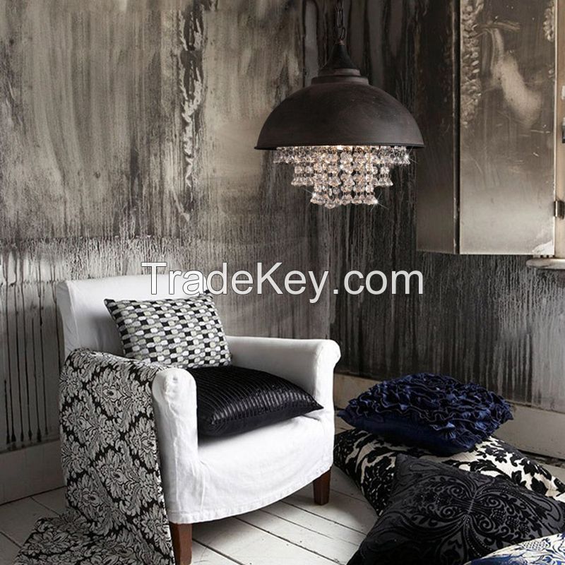 Industrial Vintage Crystal Pendant Light Black Metal Light Fixtures