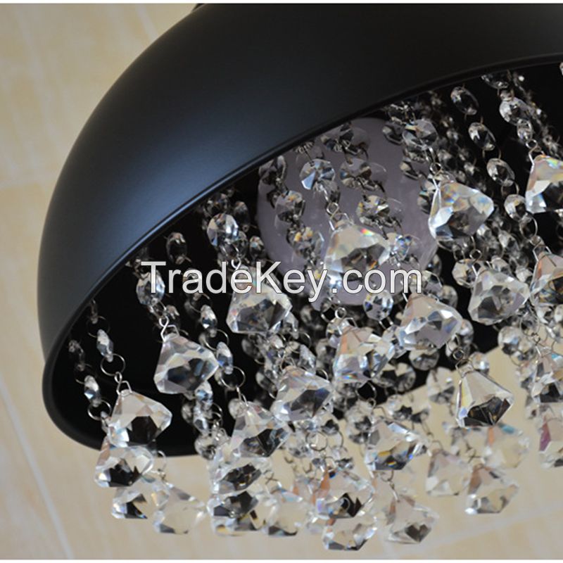 Industrial Vintage Crystal Pendant Light Black Metal Light Fixtures
