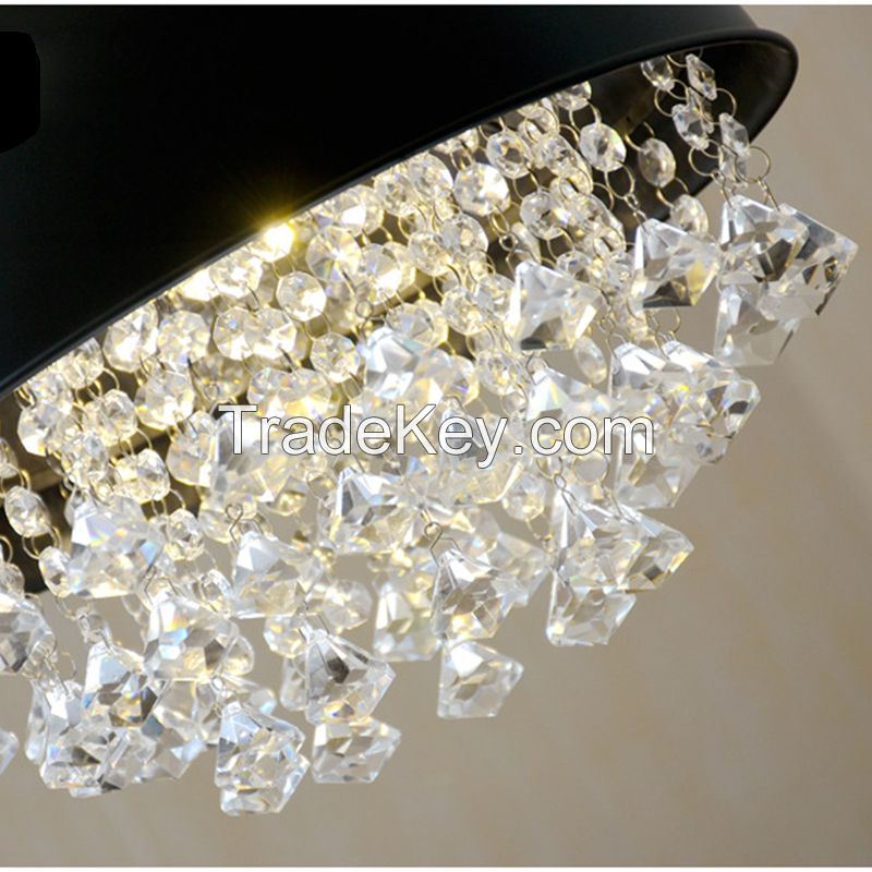 Industrial Vintage Crystal Pendant Light Black Metal Light Fixtures