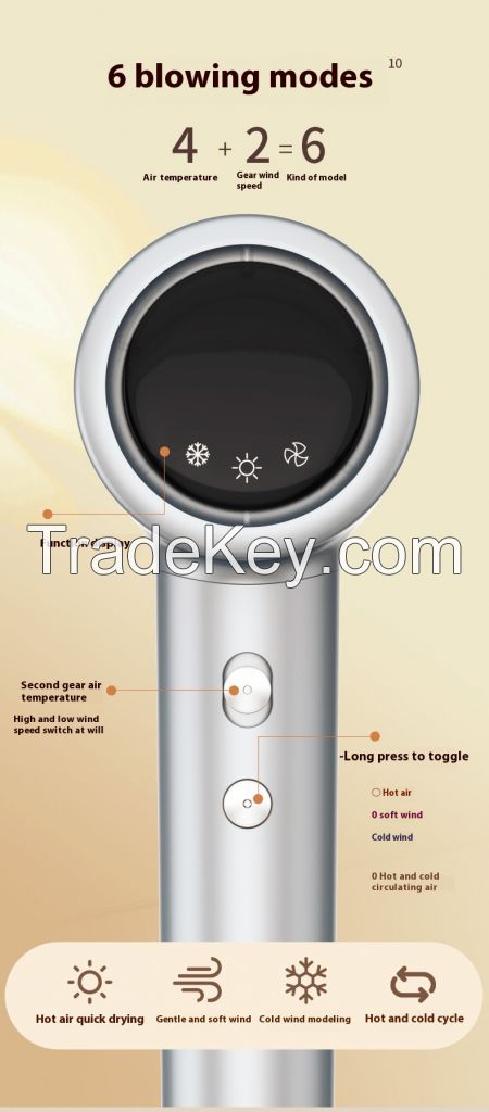 Hair Dryer, High-Speed Ionic Low Noise Blow Dryer with Brushless Motor for Fast Drying, Thermo-Control Quiet Compact Hair Blow Dryer with Magnetic Diffuser for Curly Hair for Home Travel Salon