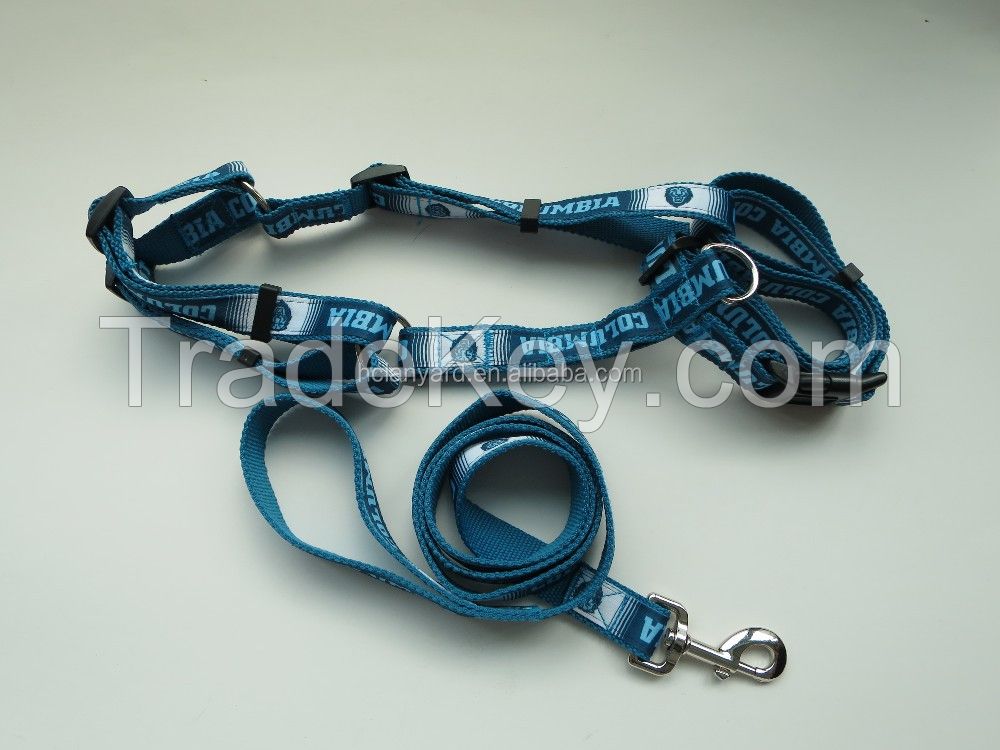 Custom Logo Printing Nylon Durable Pet Dog Leash And Collar Set With Strong Metal Hook