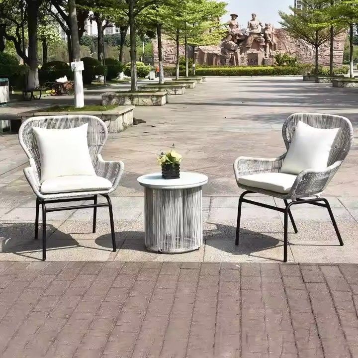 3-piece set garden backyard braided rope furniture set Waterproof and sun resistant rattan garden furniture set for Patio