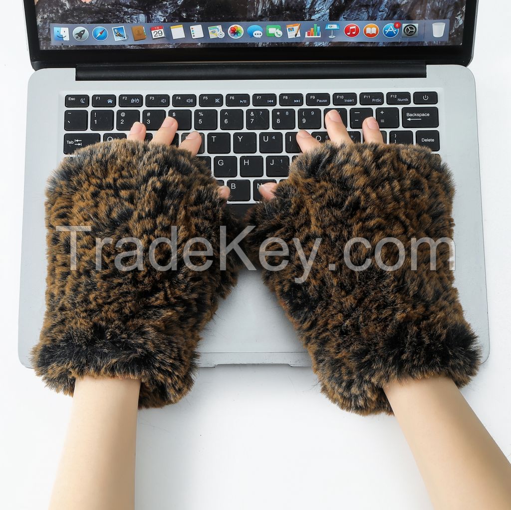 Women Faux Fur Fingerless Gloves - Soft Winter Gloves, Furry Gloves for Women Winter Warm Costume Accessories