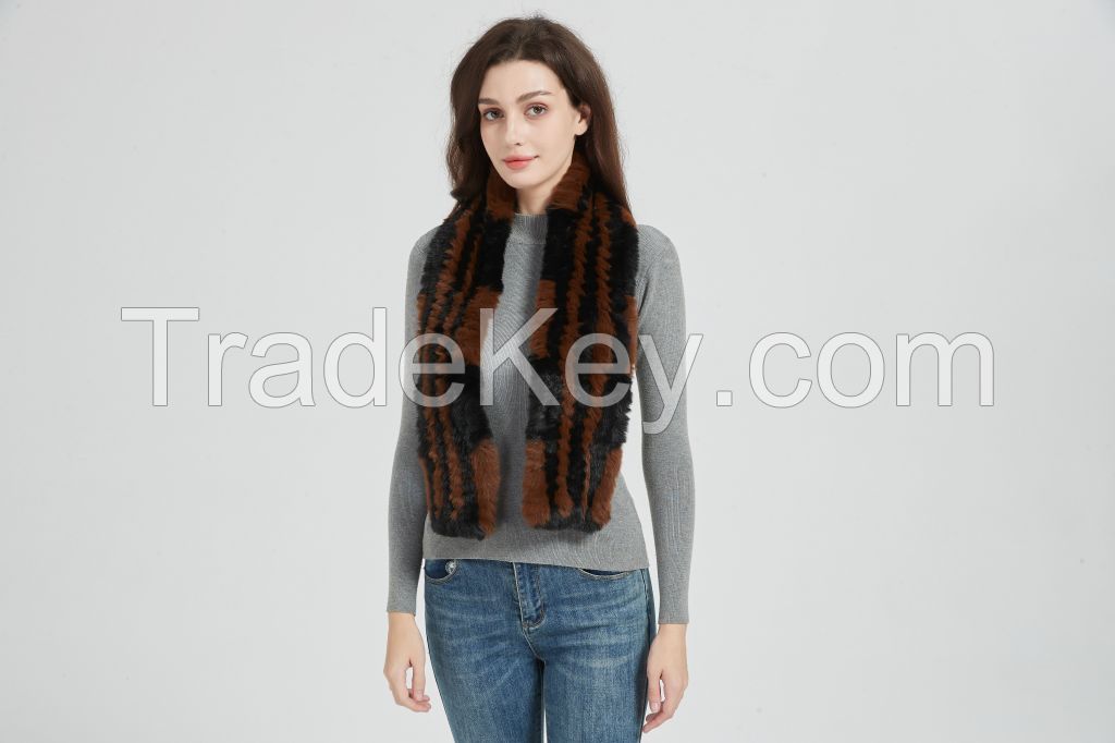 Faux Fur Scarf Shawl - Warm Soft Knitted Wraps, Elegant Rex Rabbit Effect Scarfs for Women, Girls