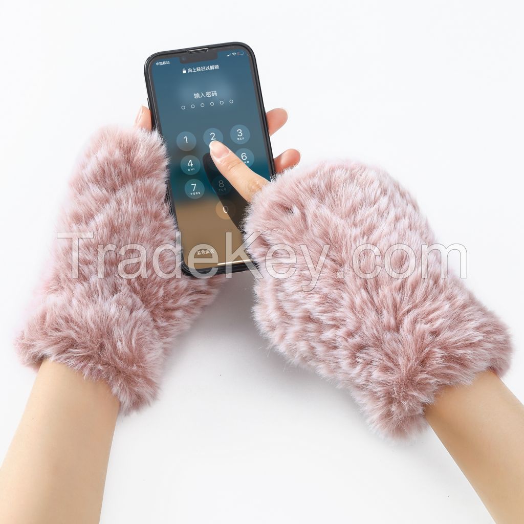 Women Faux Fur Fingerless Gloves - Soft Winter Gloves, Furry Gloves for Women Winter Warm Costume Accessories