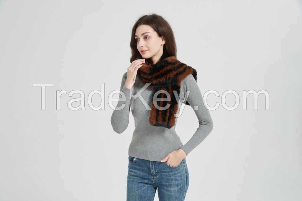 Faux Fur Scarf Shawl - Warm Soft Knitted Wraps, Elegant Rex Rabbit Effect Scarfs for Women, Girls