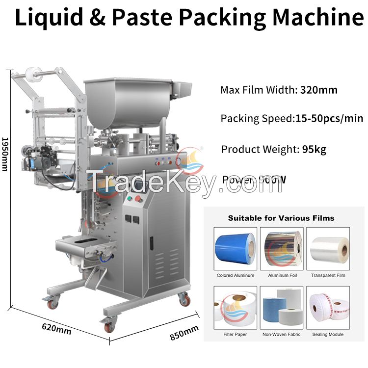 PLC System Liquid Paste Filling Machine Automatic Pneumatic HoneyTomato Sauce Ketchup Pouch Sachet Packing Packaging Machine