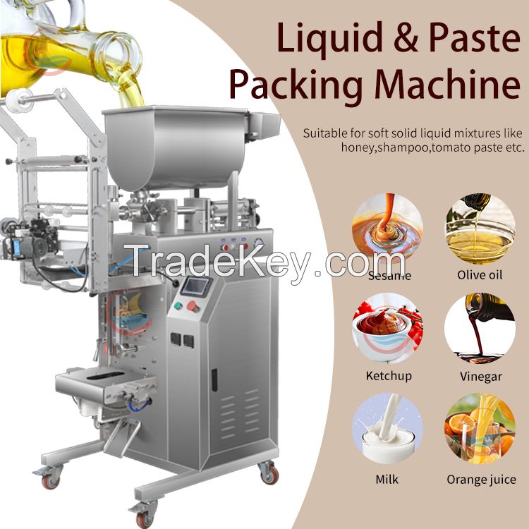 PLC System Liquid Paste Filling Machine Automatic Pneumatic HoneyTomato Sauce Ketchup Pouch Sachet Packing Packaging Machine