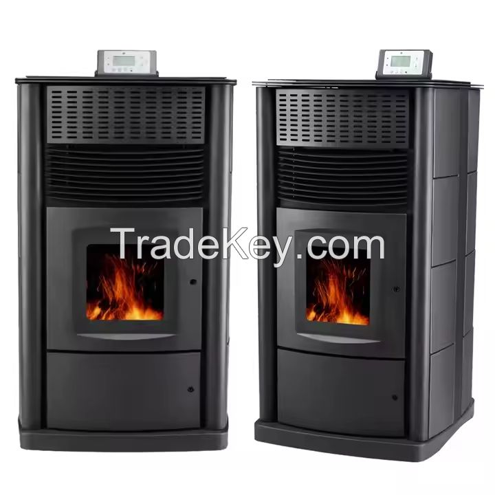 Latest Modern Black Indoor Wood Pellet Fireplace Stove Room Fire Heater Surrounds Heating-Equipment Furniture