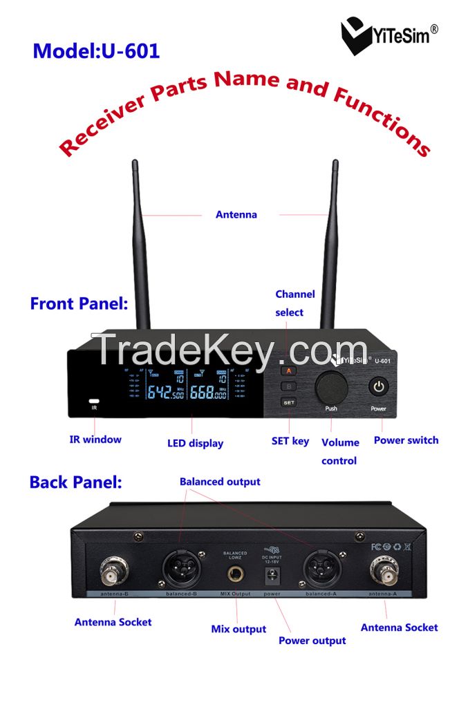 Yitesim U-601 Mini Matel Dual Channals UHF Wireless microphone